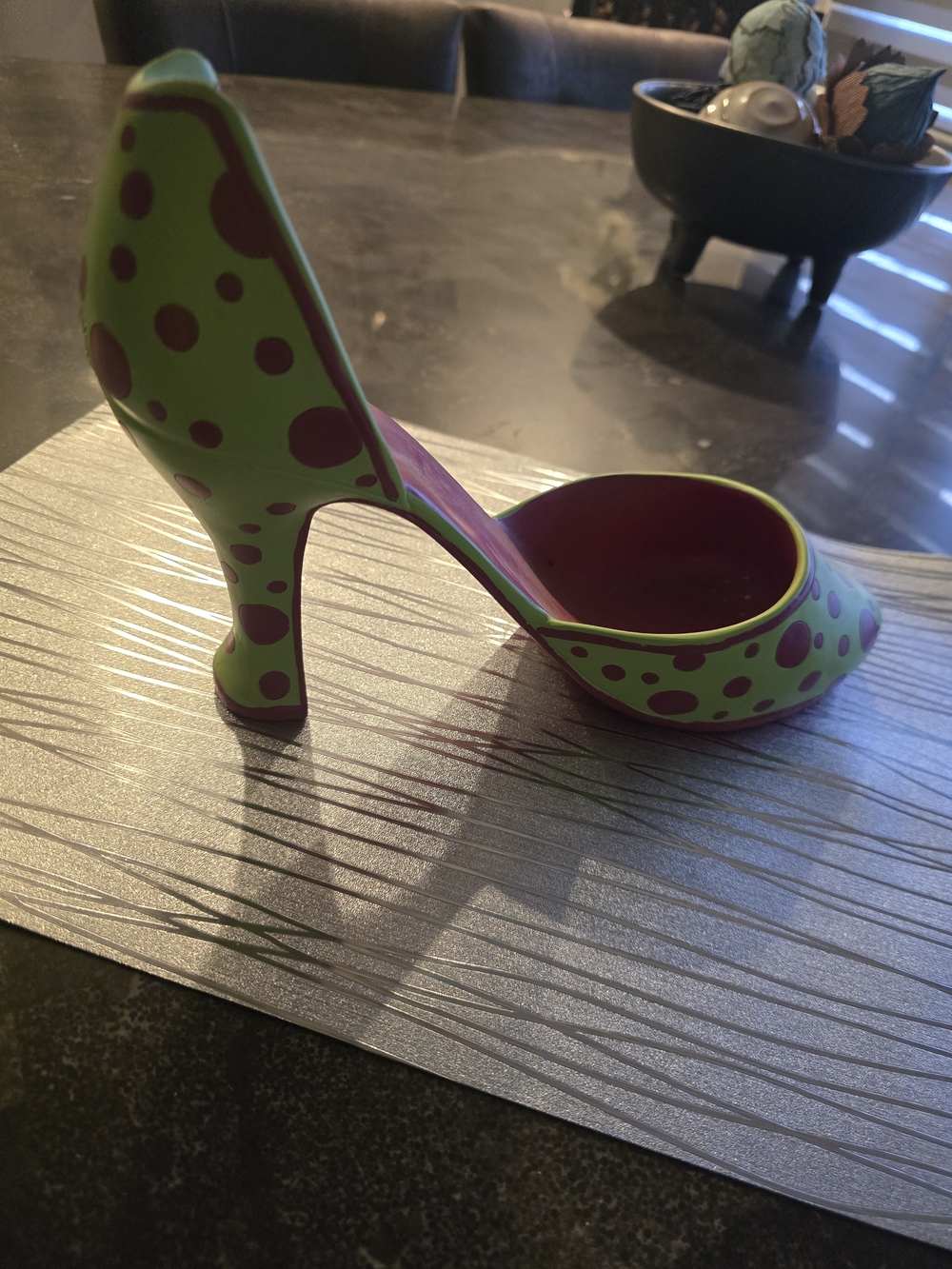 Accent Piece- Green and Pink Polka Dot High Heel Wine Bottle Holder